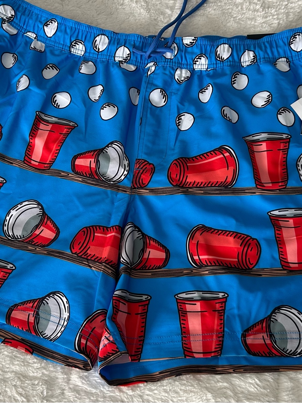 Red Cup Beer Pong Pattern Mens Trinity Coast Swim Trunks 7” Mesh Lined 2XL NWT